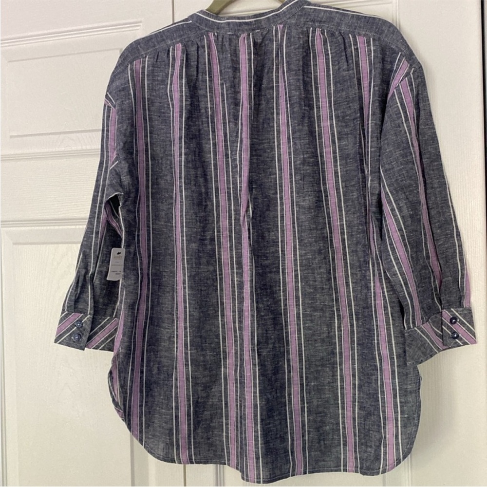 Laundry by Shelli Segal Linen Blend Shirt Top Gray Pink V Neck New size Small - Picture 6 of 11
